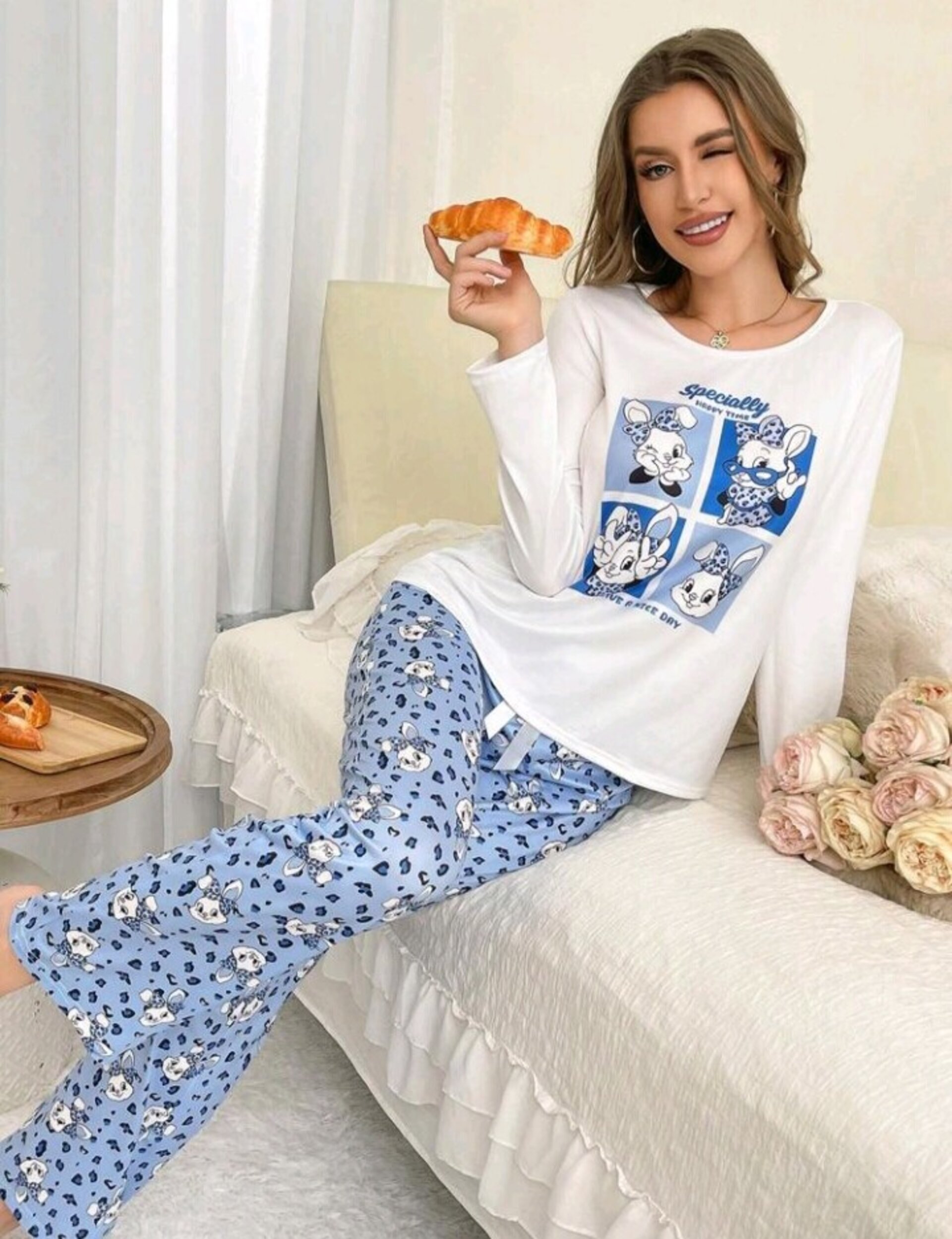 conjunto de pijama de cuello redondo para mujer - 6