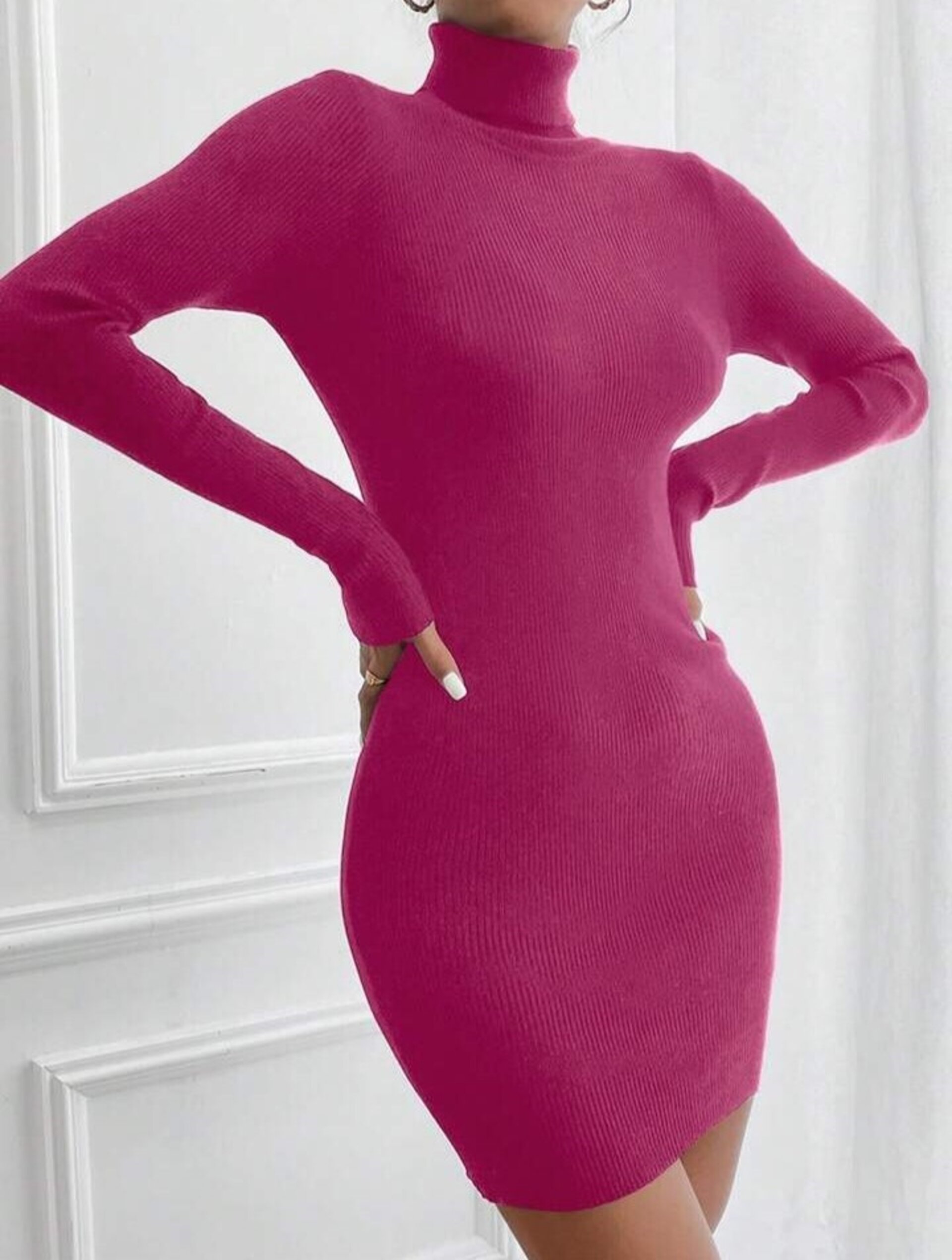 Vestido suéter ajustado con cuello alto liso - 12