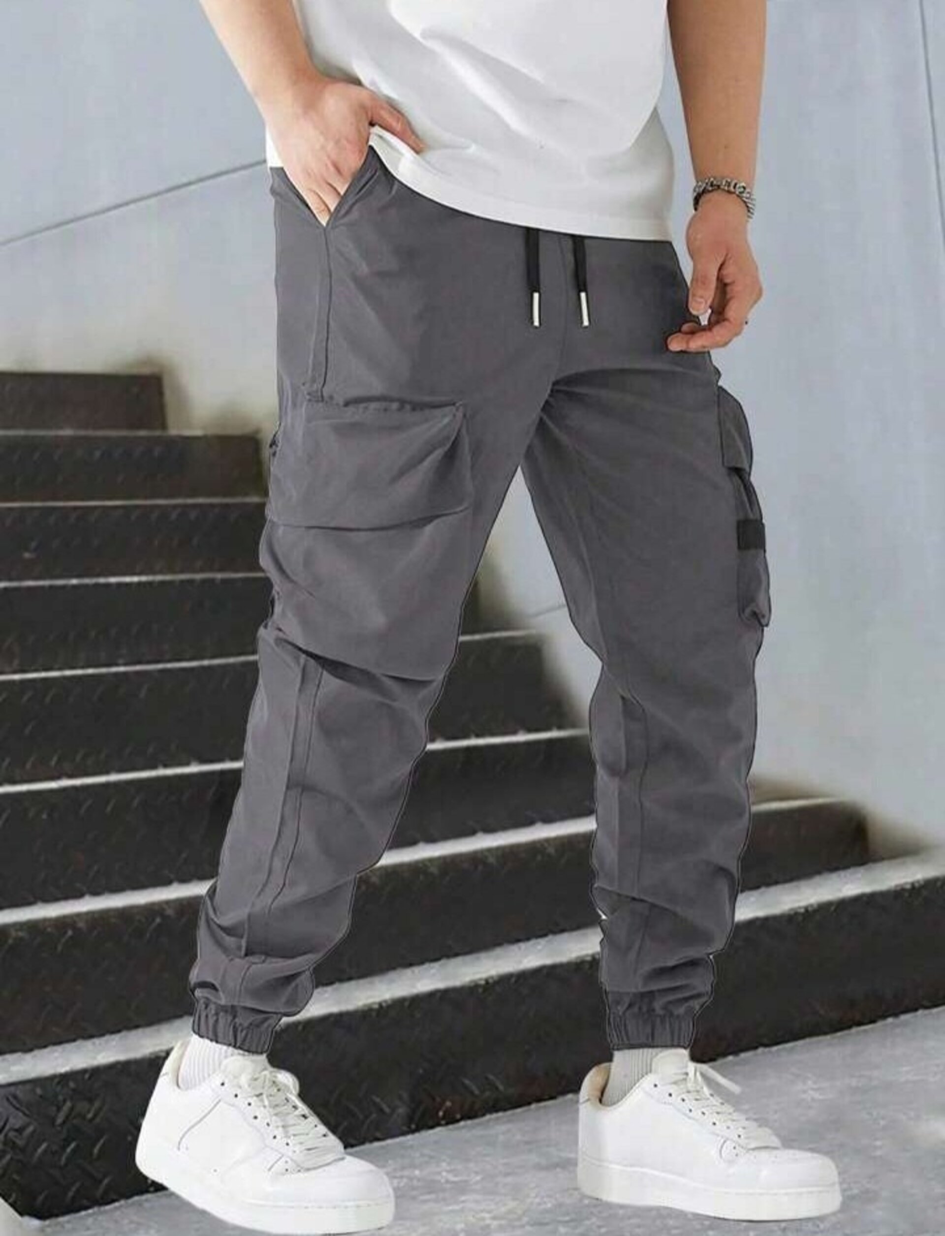 Pantalones cargo informales con cordón para hombre. - 10