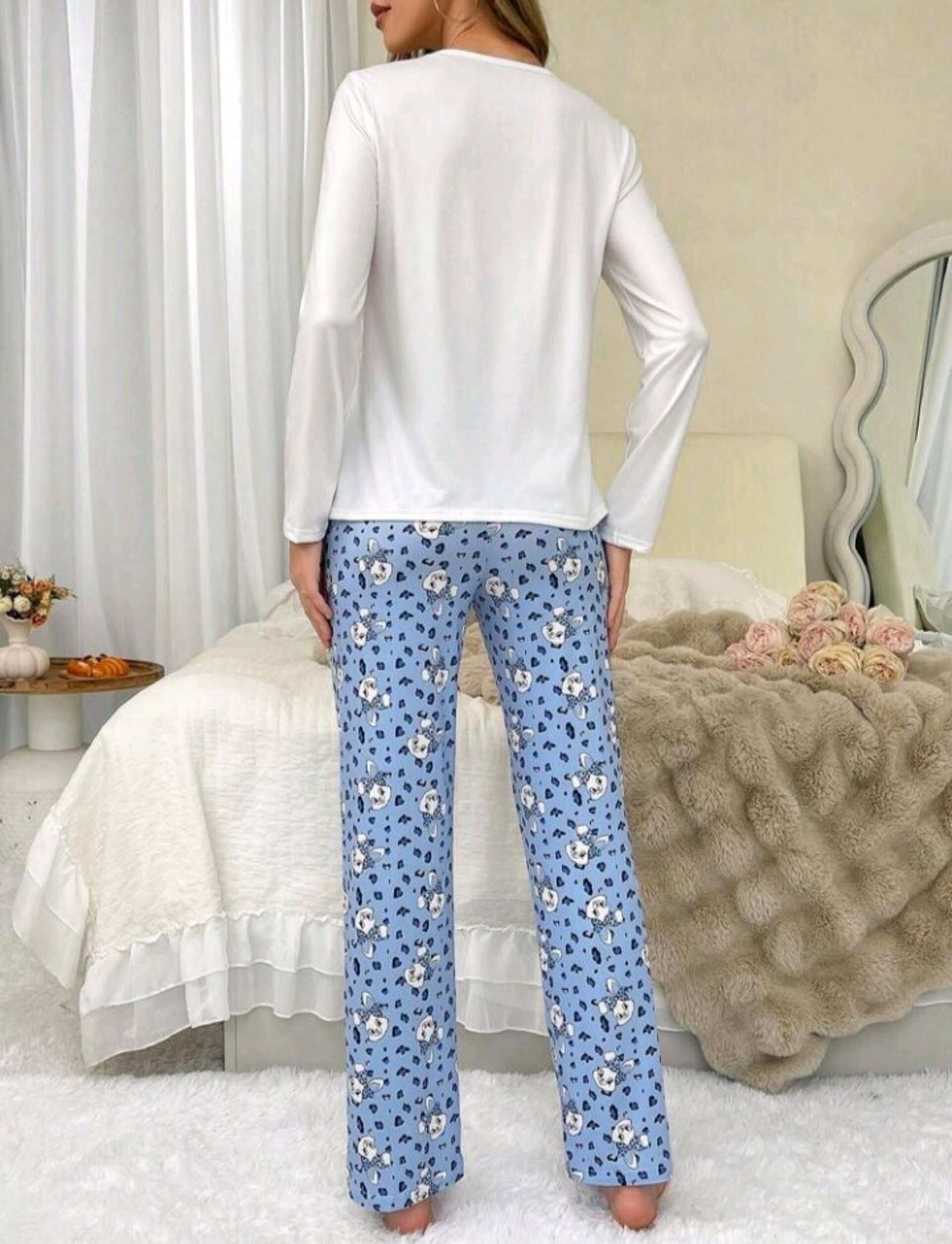 conjunto de pijama de cuello redondo para mujer - 2