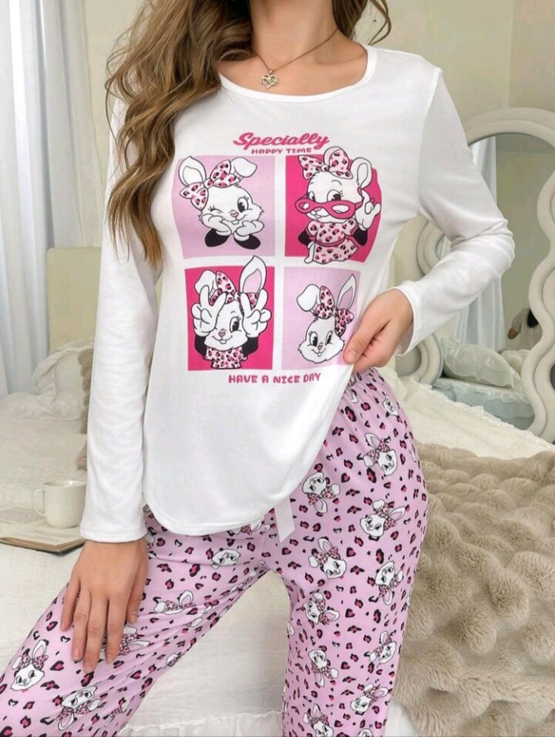 conjunto de pijama de cuello redondo para mujer - 7