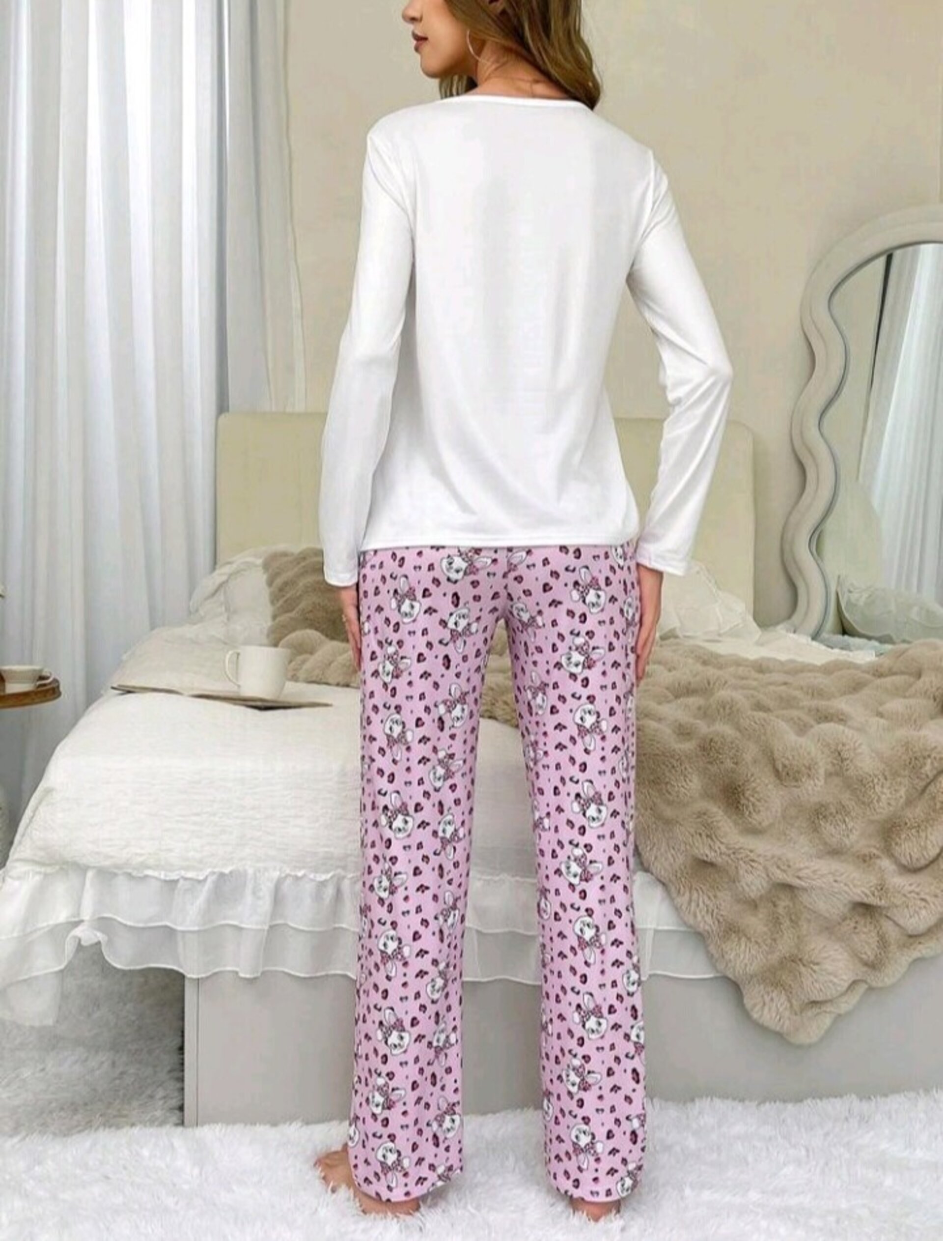 conjunto de pijama de cuello redondo para mujer - 8
