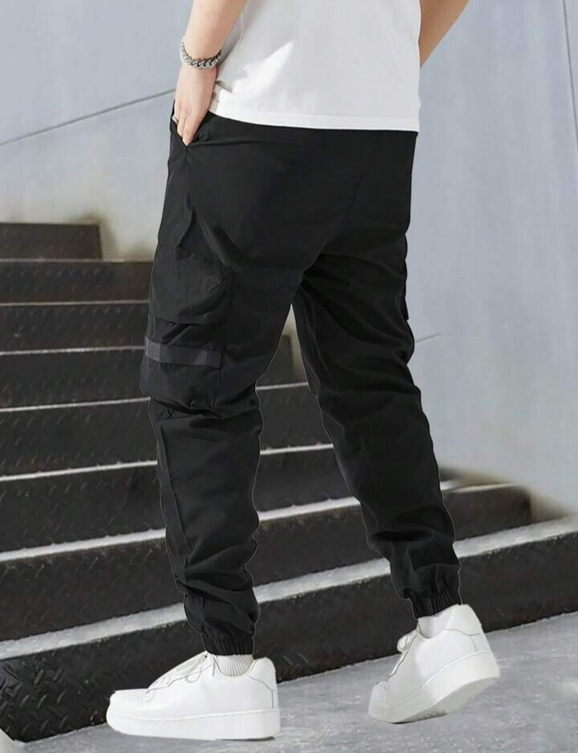 Pantalones cargo informales con cordón para hombre. - 2