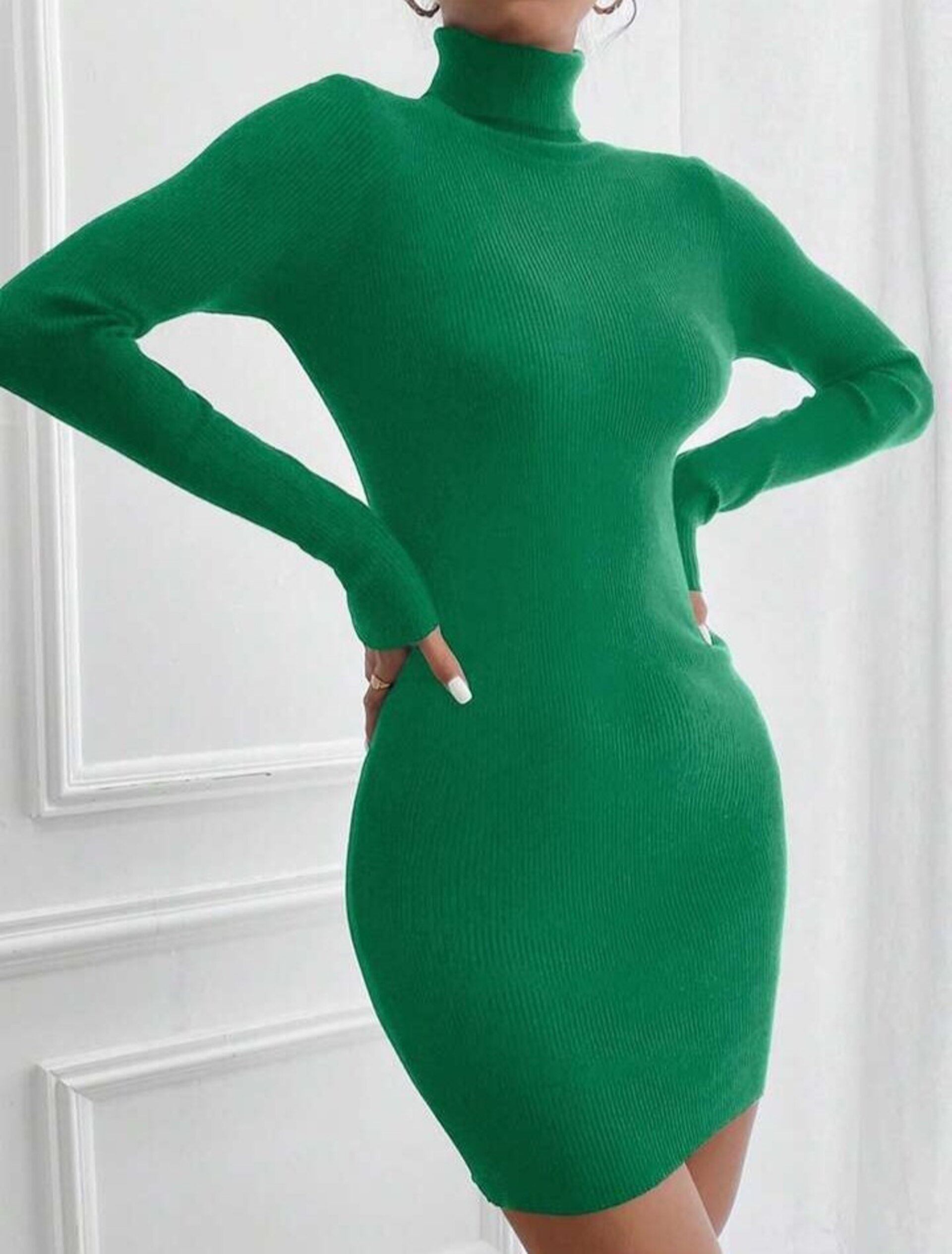 Vestido suéter ajustado con cuello alto liso - 6