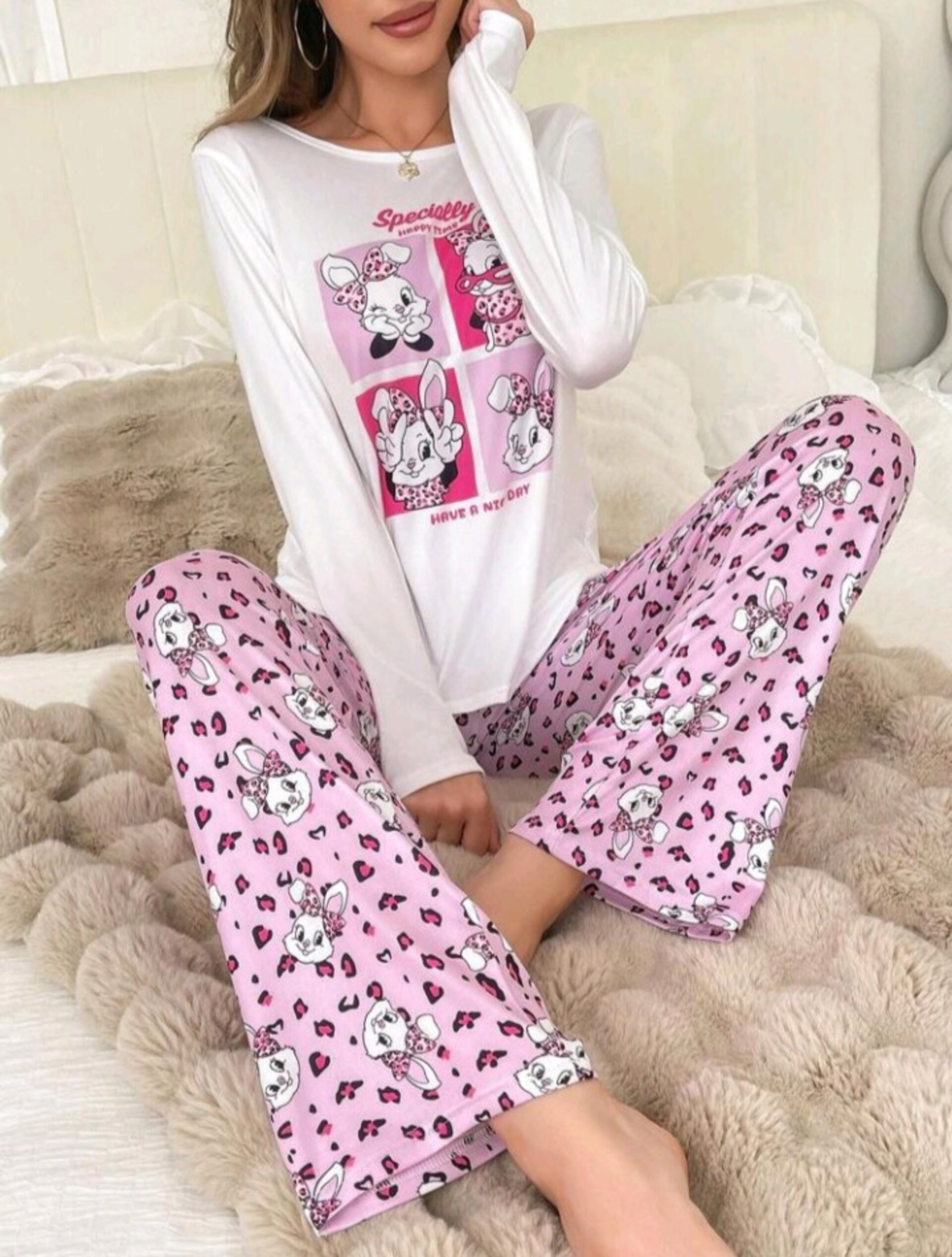 conjunto de pijama de cuello redondo para mujer - 9
