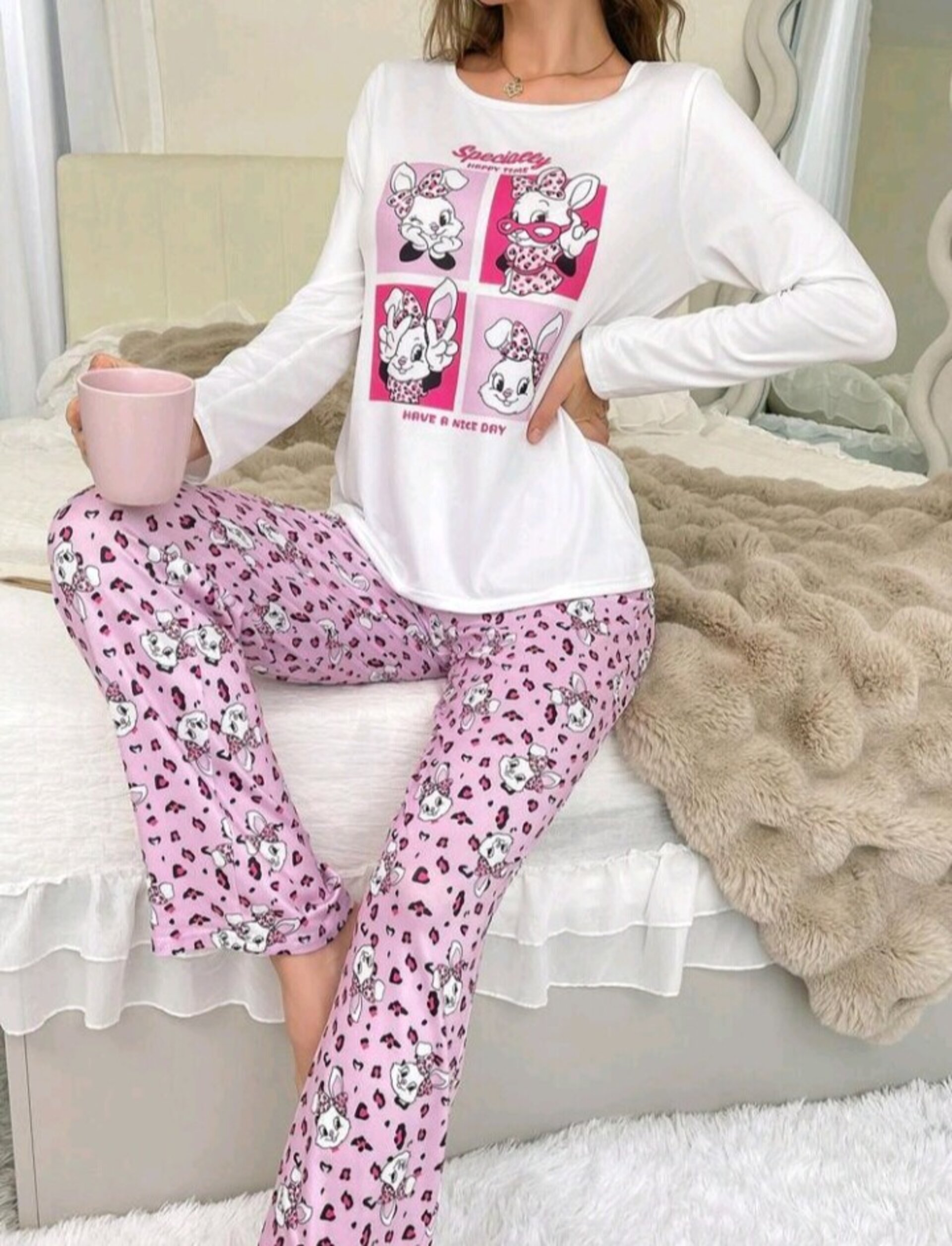 conjunto de pijama de cuello redondo para mujer - 11
