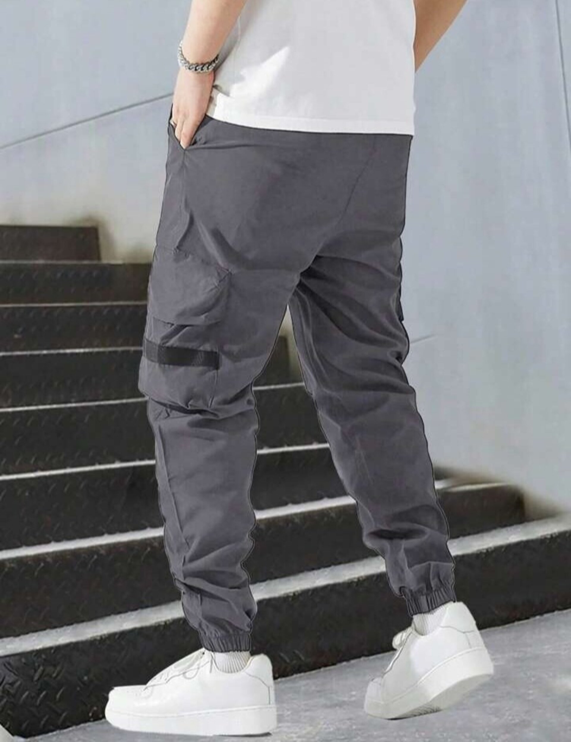 Pantalones cargo informales con cordón para hombre. - 7