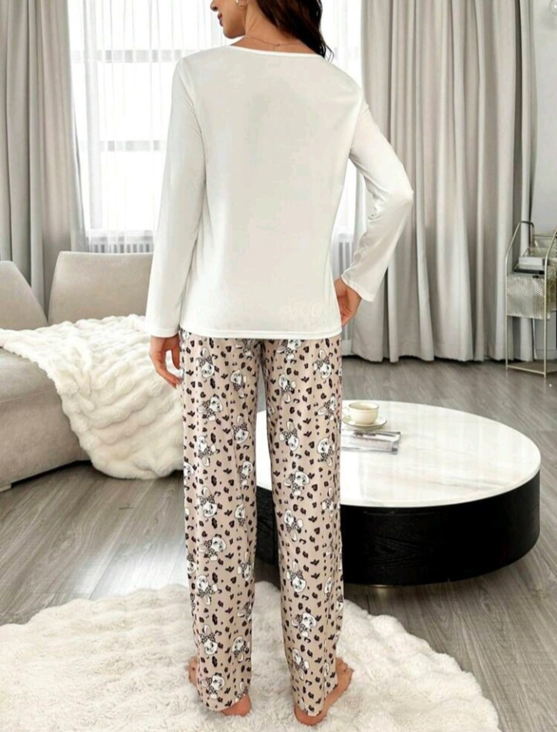 conjunto de pijama de cuello redondo para mujer - 14