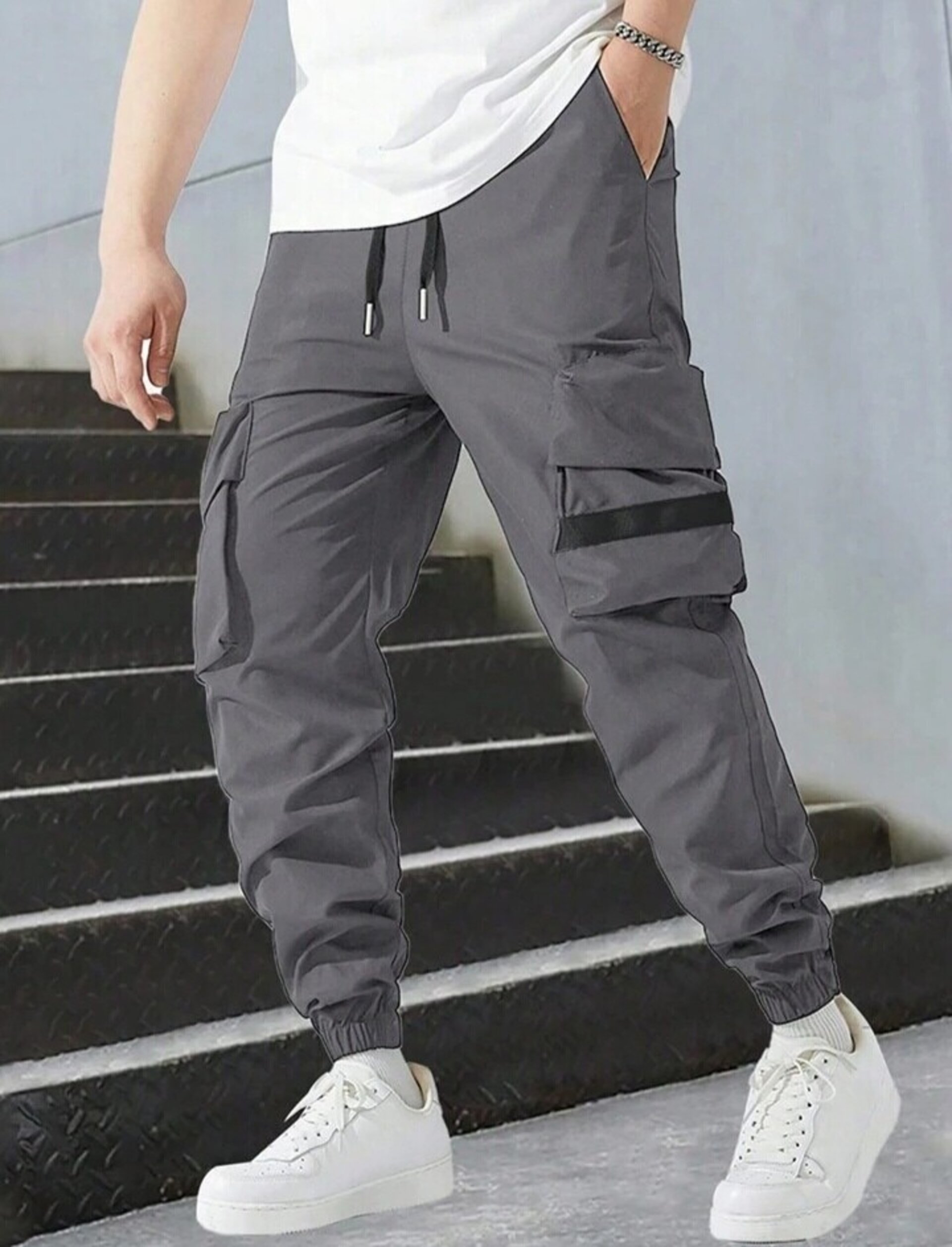 Pantalones cargo informales con cordón para hombre. - 6