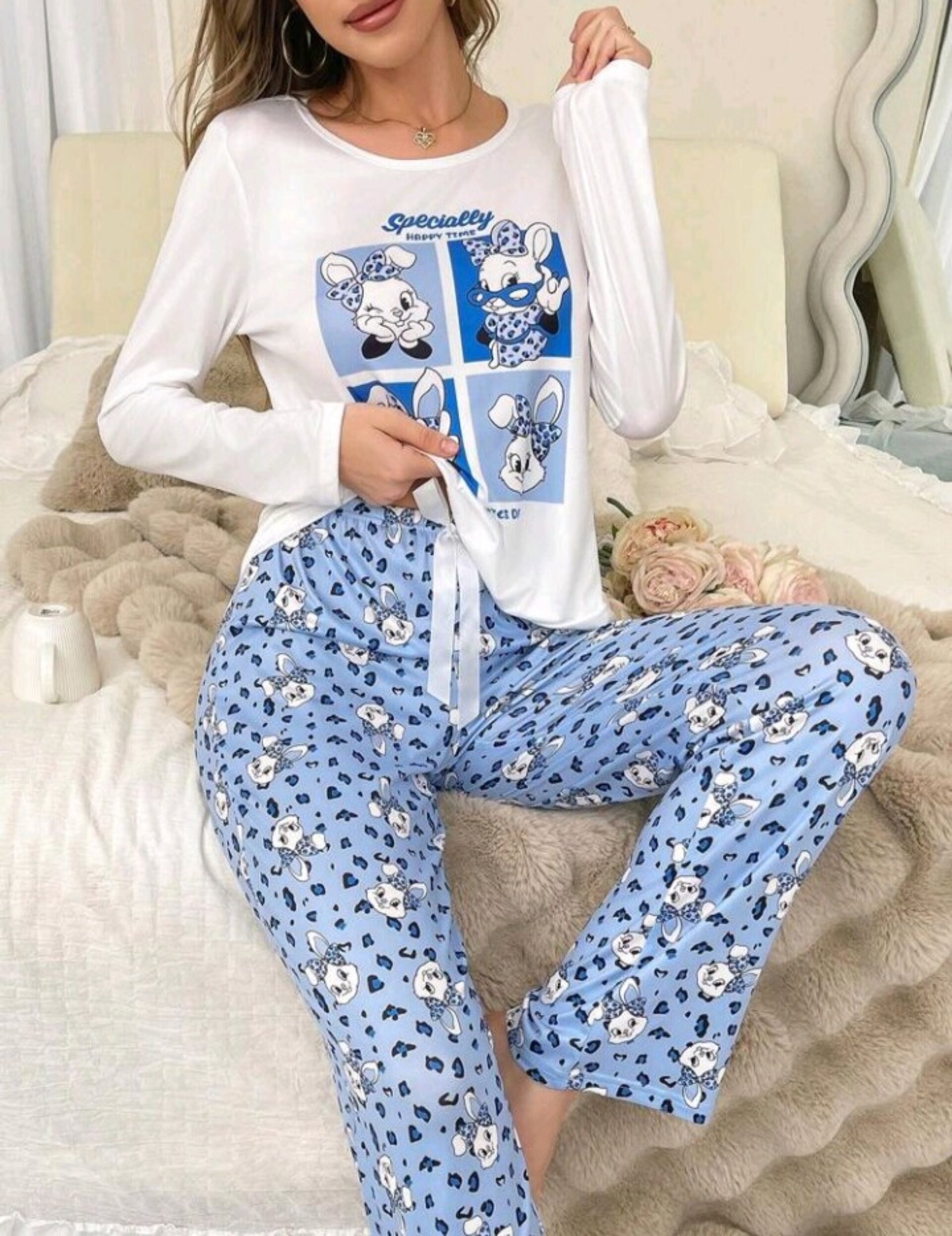 conjunto de pijama de cuello redondo para mujer - 3