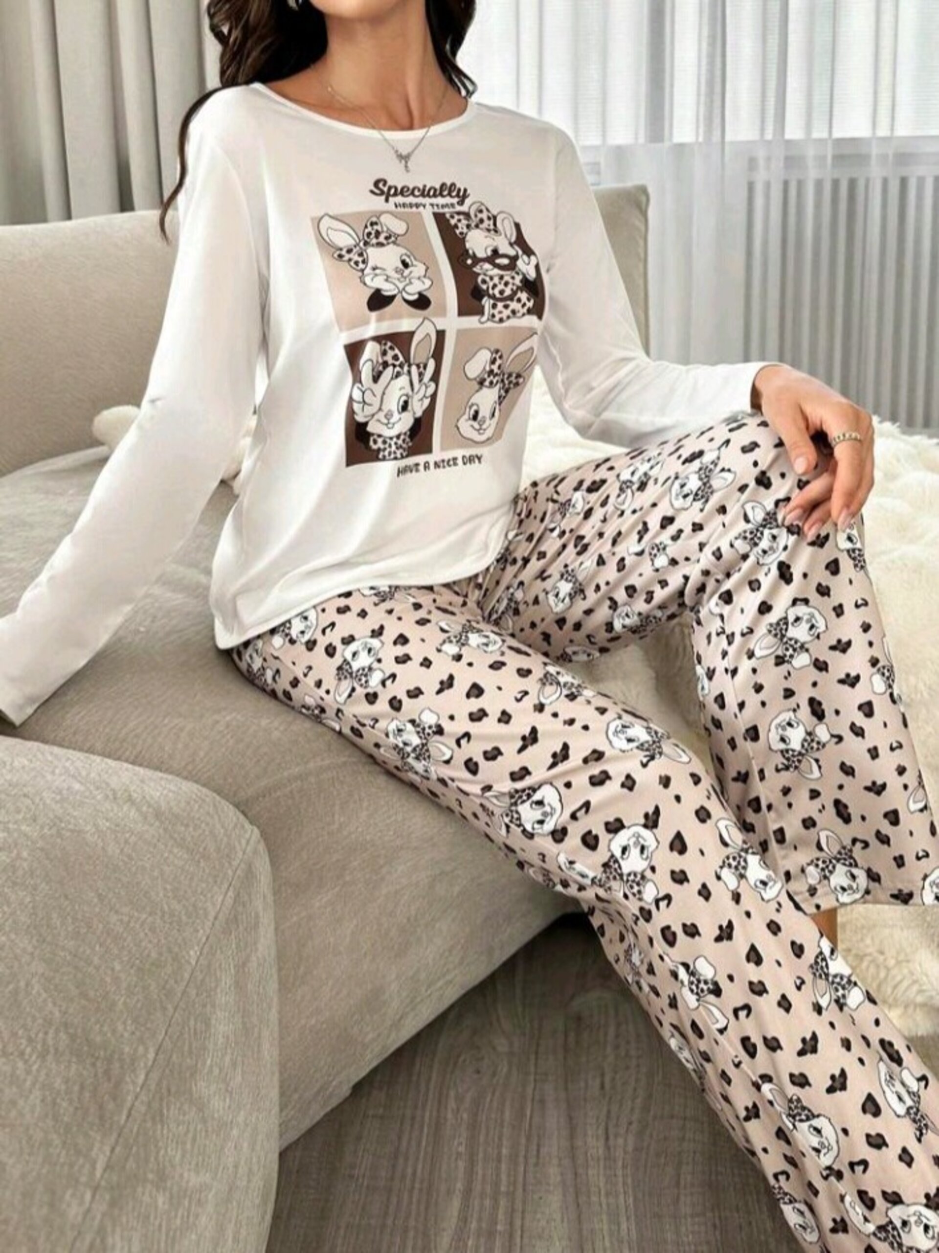 conjunto de pijama de cuello redondo para mujer - 17