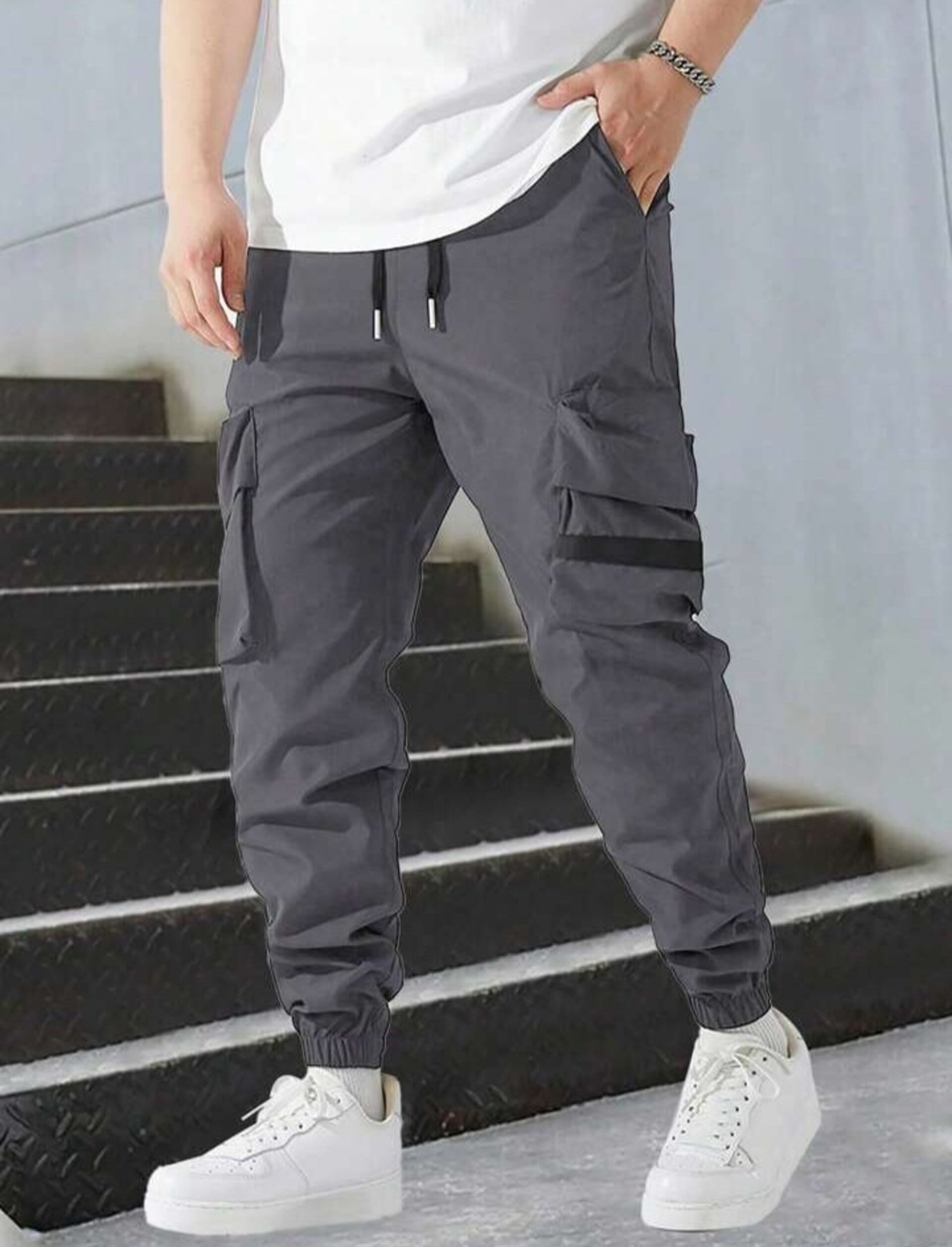 Pantalones cargo informales con cordón para hombre. - 8