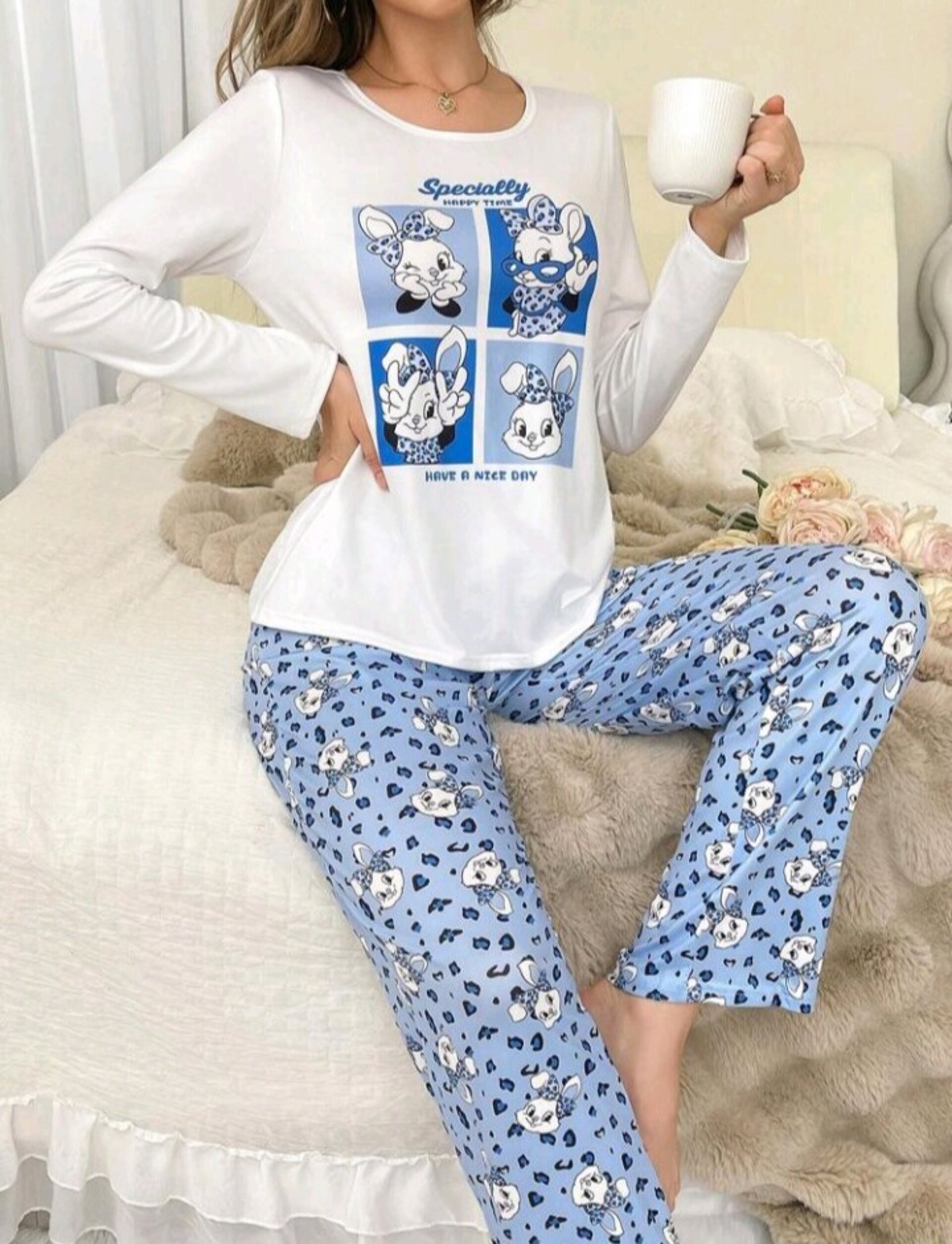 conjunto de pijama de cuello redondo para mujer - 5