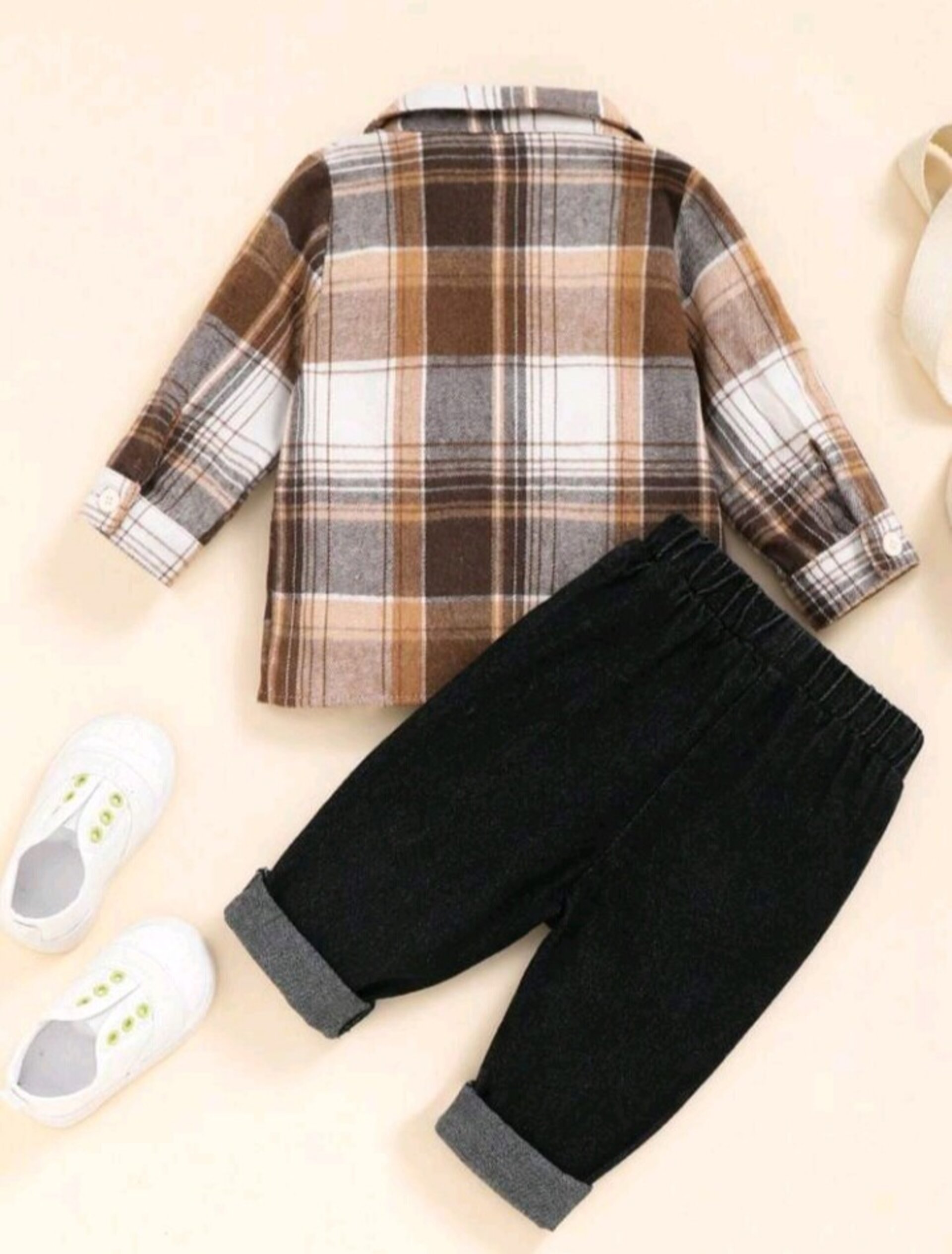 conjunto de camisa a cuadros de manga larga - 2