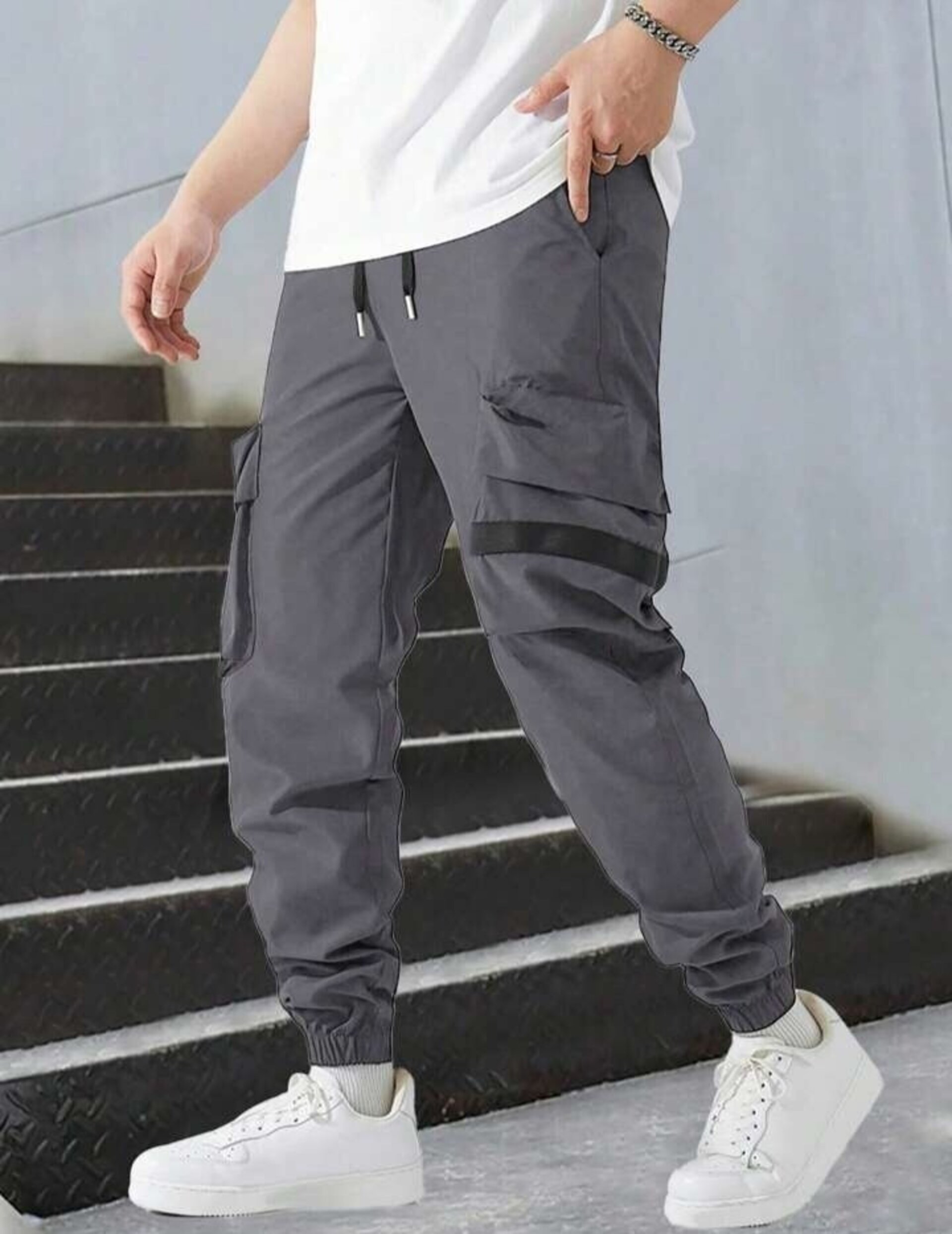 Pantalones cargo informales con cordón para hombre. - 9